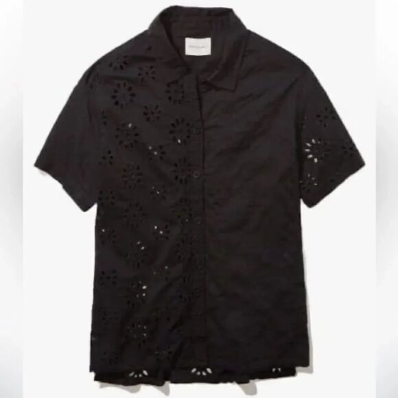 American Eagle Outfitters Tops - American Eagle Outfitters Black Eyelet Button Down Top(Size XS)